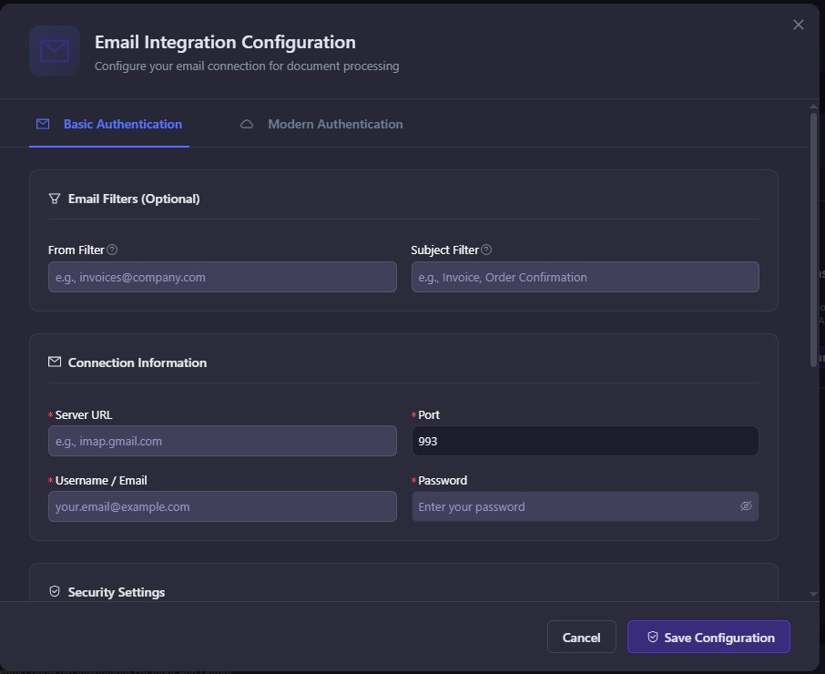 Choose the right Email Configuration with Docspire portal 