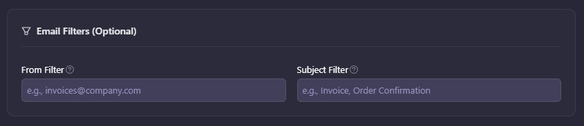 Apply filters where required for email document automation